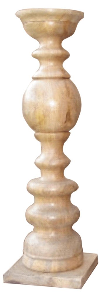 24" Natural Solid Wood Floor Pillar Candle Holder HomeRoots