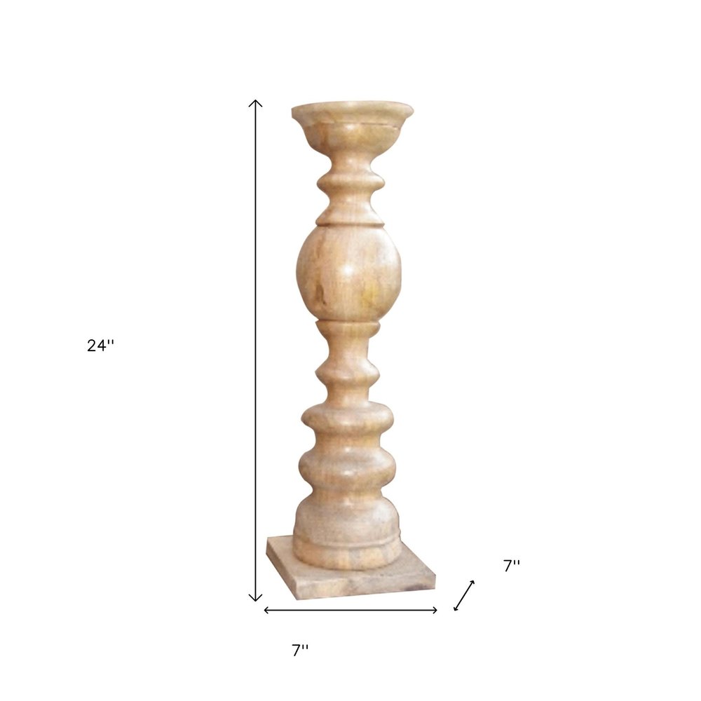 24" Natural Solid Wood Floor Pillar Candle Holder HomeRoots