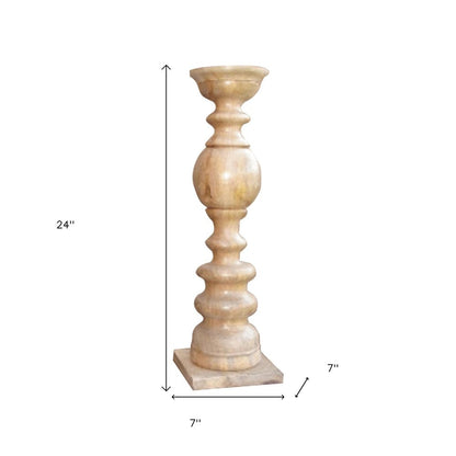 24" Natural Solid Wood Floor Pillar Candle Holder HomeRoots