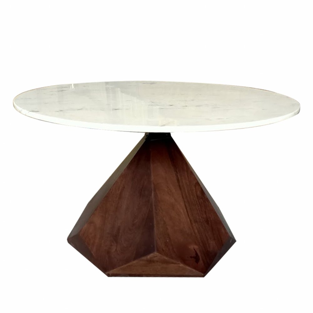32" Brown And White Solid Wood and Marble Geo Coffee Table HomeRoots