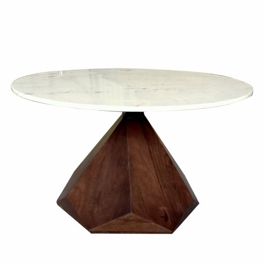 32" Brown And White Solid Wood and Marble Geo Coffee Table HomeRoots