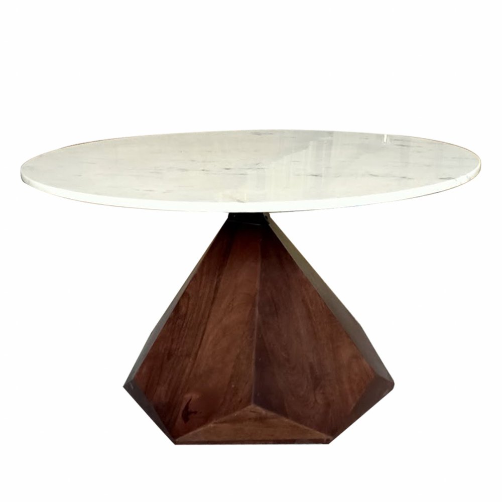 32" Brown And White Solid Wood and Marble Geo Coffee Table HomeRoots