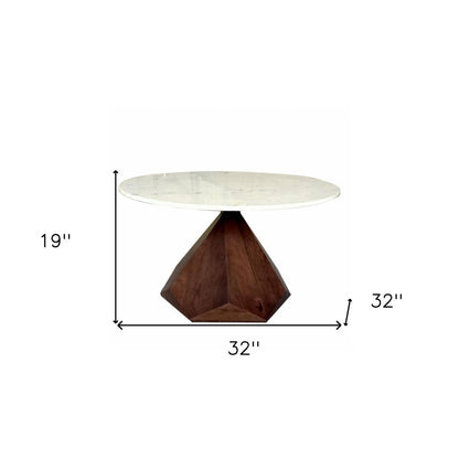 32" Brown And White Solid Wood and Marble Geo Coffee Table HomeRoots