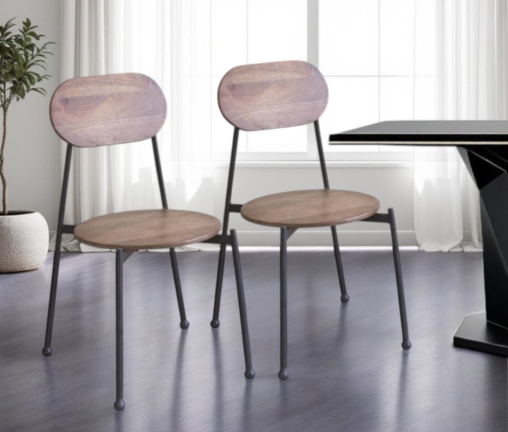 Set of Two Brown And Black Metal and Wood King Louis Back Dining Side Chairs HomeRoots