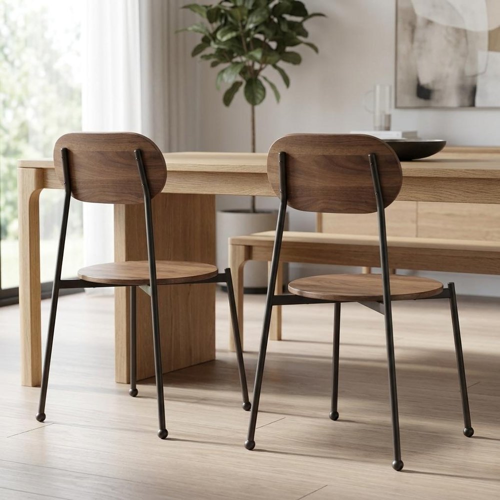Set of Two Brown And Black Metal and Wood King Louis Back Dining Side Chairs HomeRoots