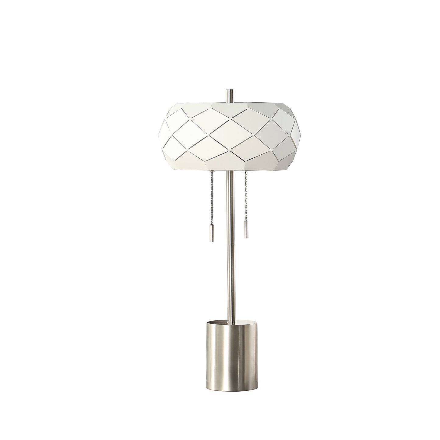 28" Silver Metal Table Lamp With Geometric Laser Cut Metal Shade