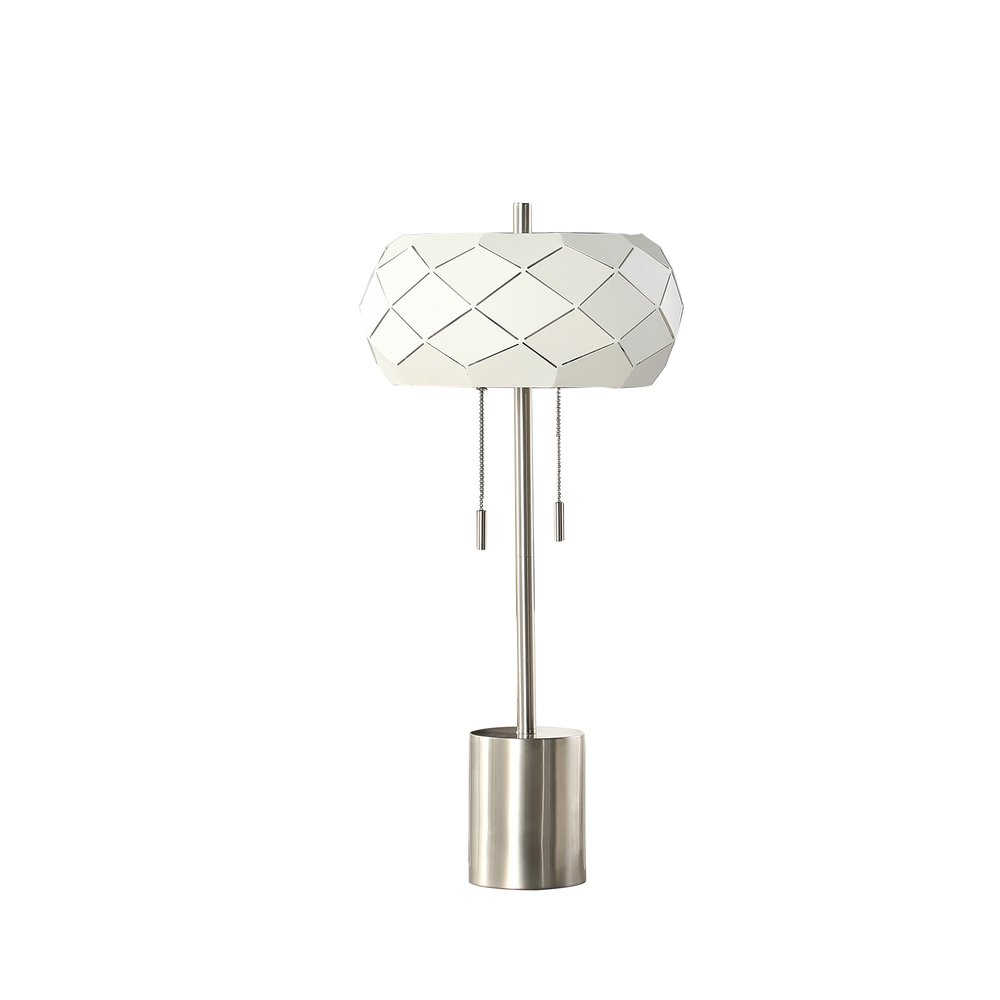 28" Silver Metal Table Lamp With Geometric Laser Cut Metal Shade — view 1