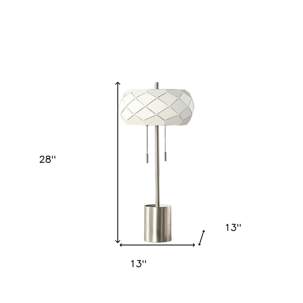 28" Silver Metal Table Lamp With Geometric Laser Cut Metal Shade HomeRoots