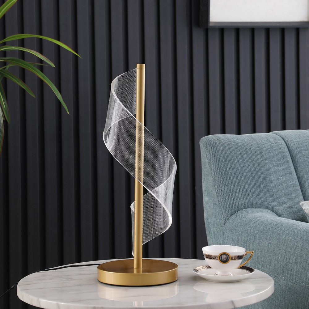 19" Wave Swirl Acrylic Led Brushed Gold Table Lamp Gold Table Lamp — view 2