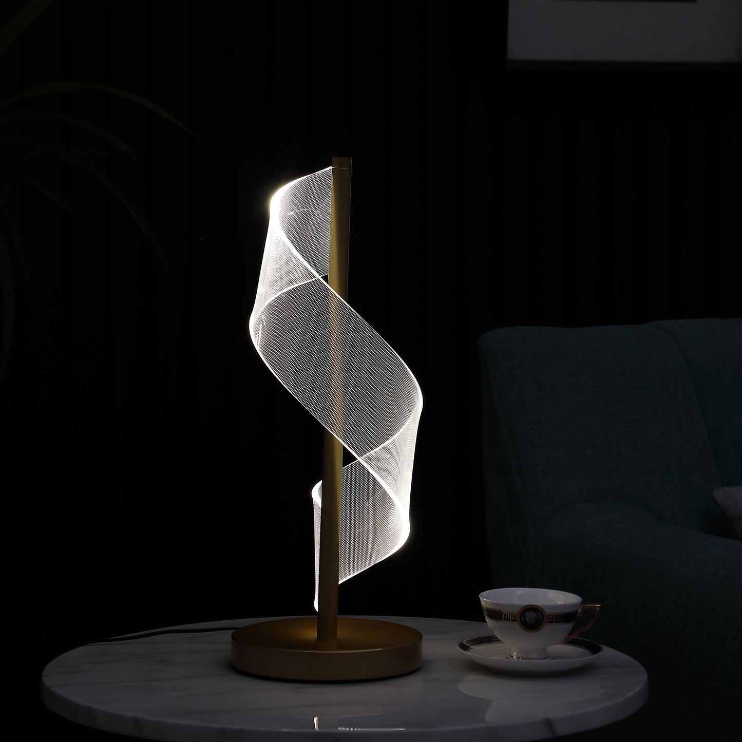 19" Gold Modern Swirl Metal and  Acrylic LED Table Lamp