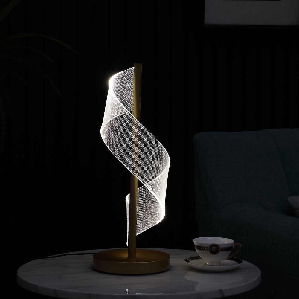 19" Wave Swirl Acrylic Led Brushed Gold Table Lamp Gold Table Lamp — view 3