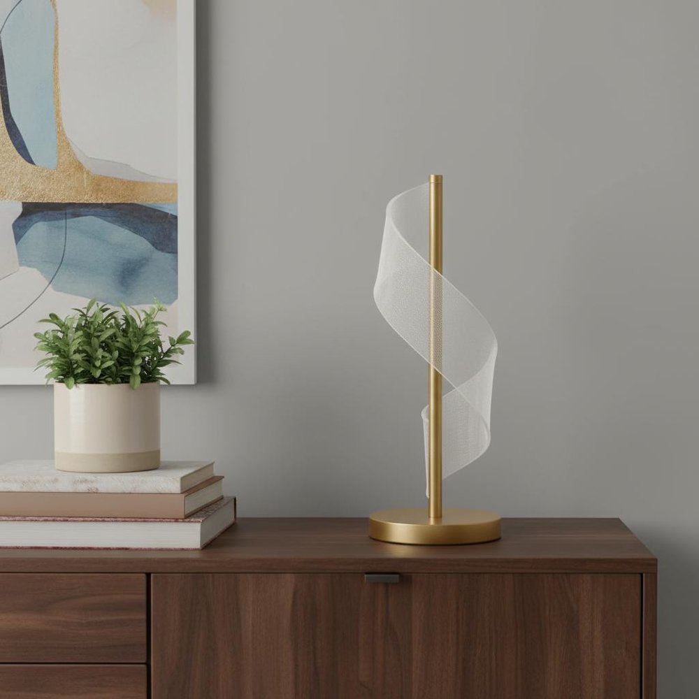 19" Wave Swirl Acrylic Led Brushed Gold Table Lamp Gold Table Lamp — view 7