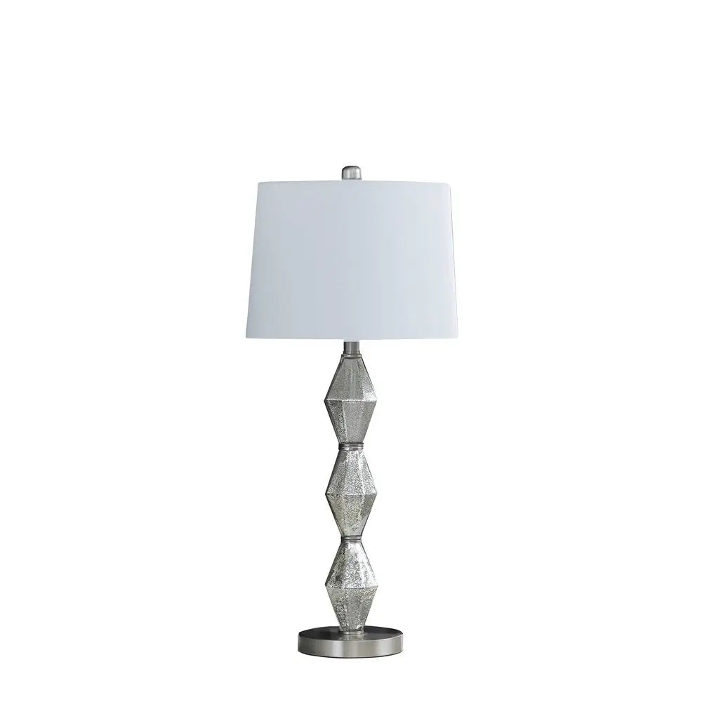 30" Brushed Silver Geo Glass Table Lamp With White Shade HomeRoots