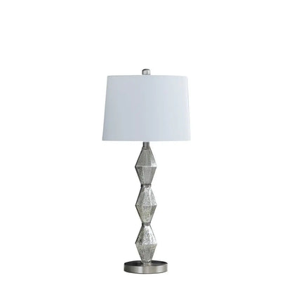 30" Brushed Silver Geo Glass Table Lamp With White Shade HomeRoots