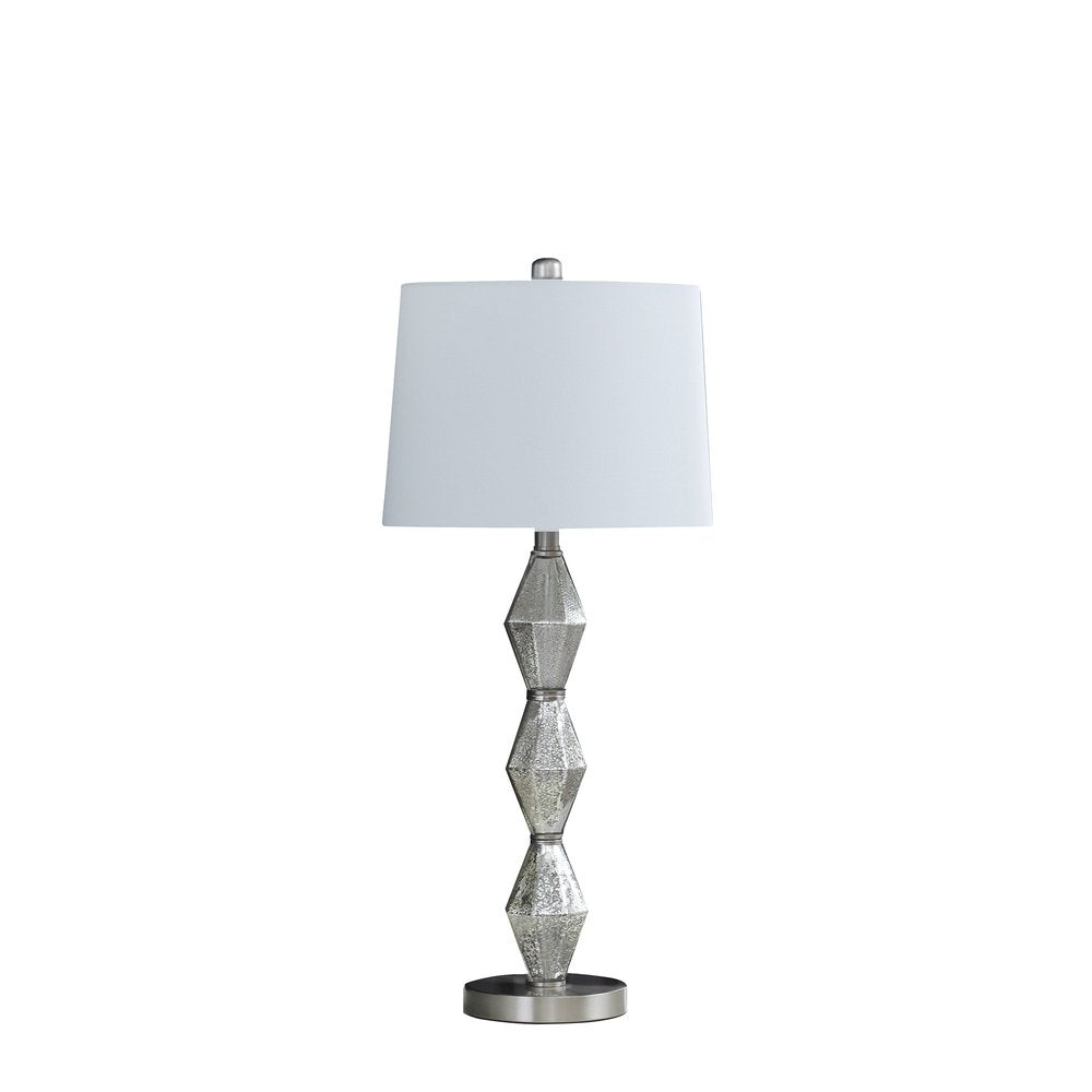 30" Brushed Silver Geo Glass Table Lamp With White Shade — view 1