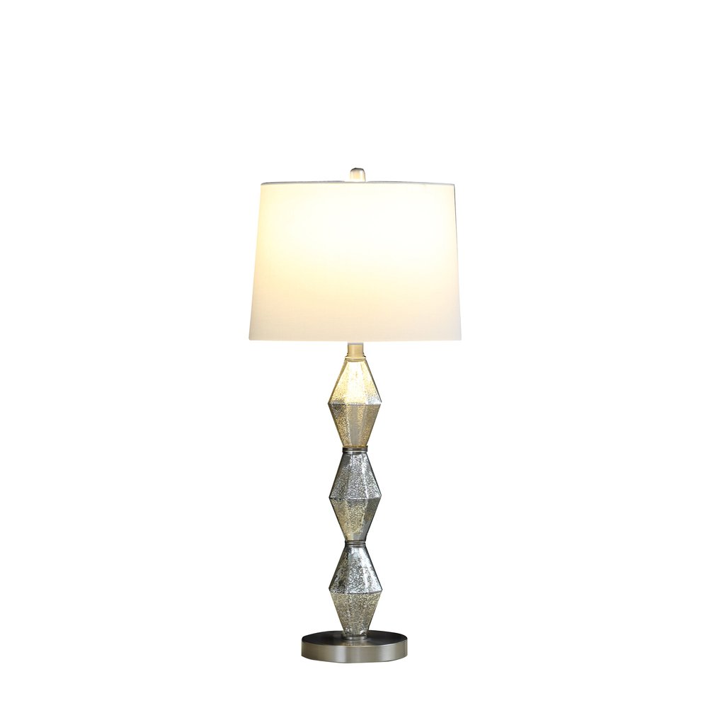 30" Brushed Silver Geo Glass Table Lamp With White Shade — view 2