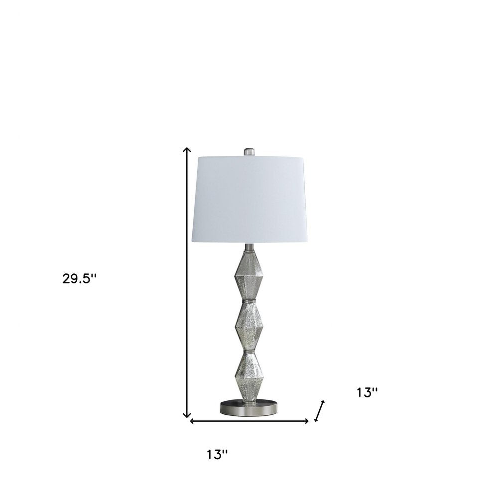 30" Brushed Silver Geo Glass Table Lamp With White Shade — view 3
