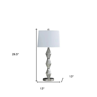 30" Brushed Silver Geo Glass Table Lamp With White Shade HomeRoots