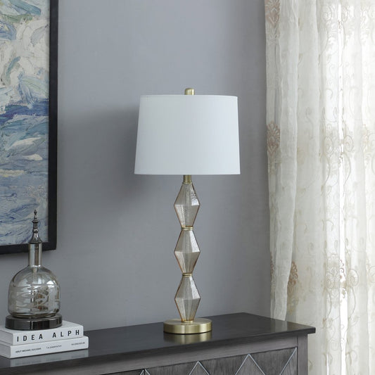 30" Brushed Gold Geo Glass Table Lamp With Shade HomeRoots