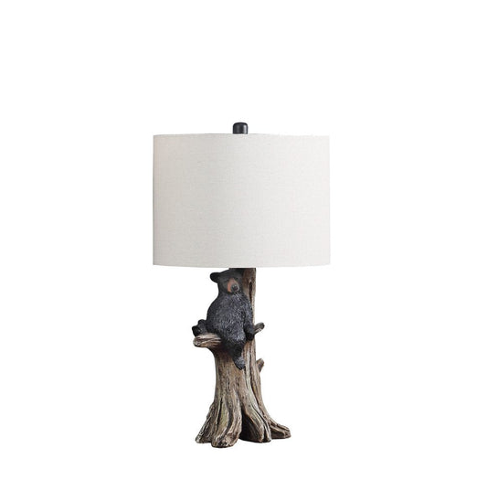 25" Black Bear in a Tree  Table Lamp With Beige Shade HomeRoots