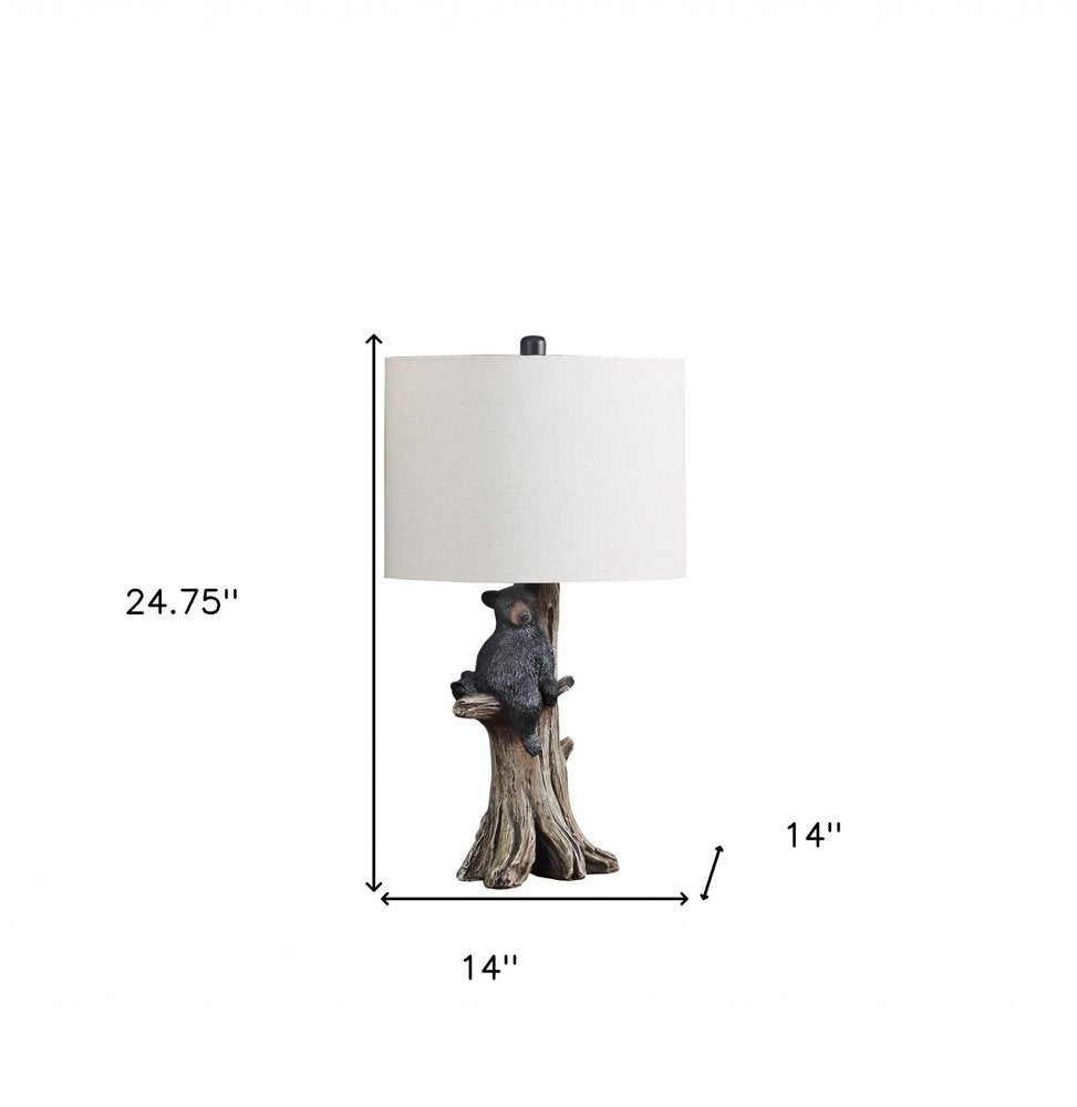 25" Black Bear in a Tree  Table Lamp With Beige Shade HomeRoots