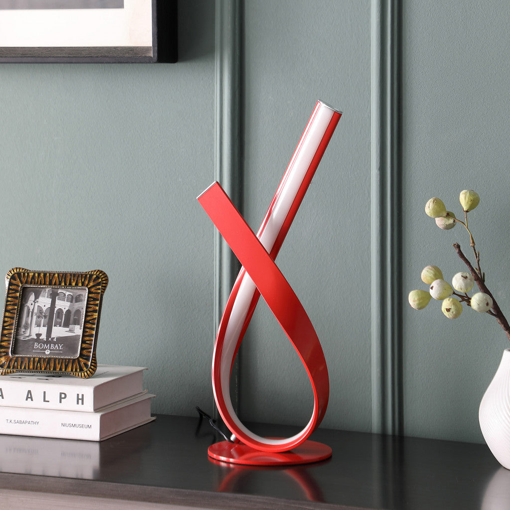 17" Red Modern Abstract Ribbons Table Lamp