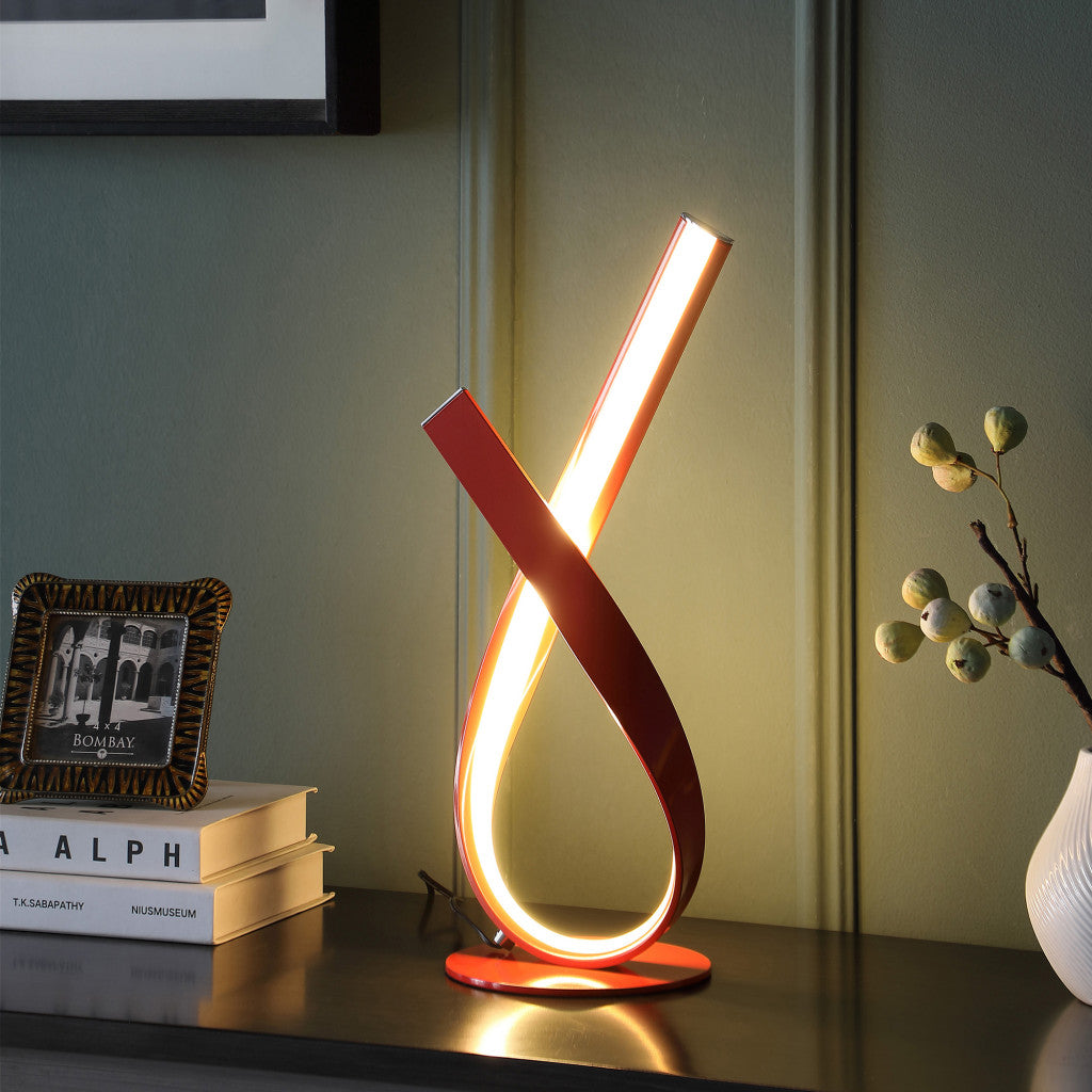 17" Red Modern Abstract Ribbons Table Lamp