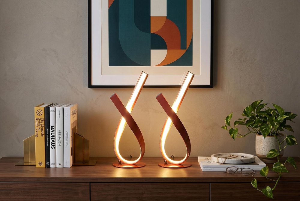 17" Red Modern Abstract Ribbons Table Lamp HomeRoots