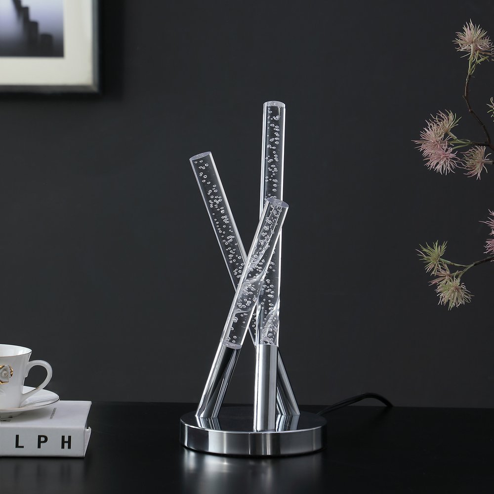15" Silver Acrylic and Metal Three Rod Abstract  Table Lamp HomeRoots