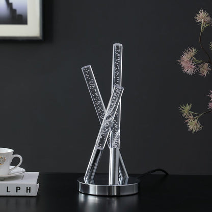 15" Silver Acrylic and Metal Three Rod Abstract  Table Lamp HomeRoots