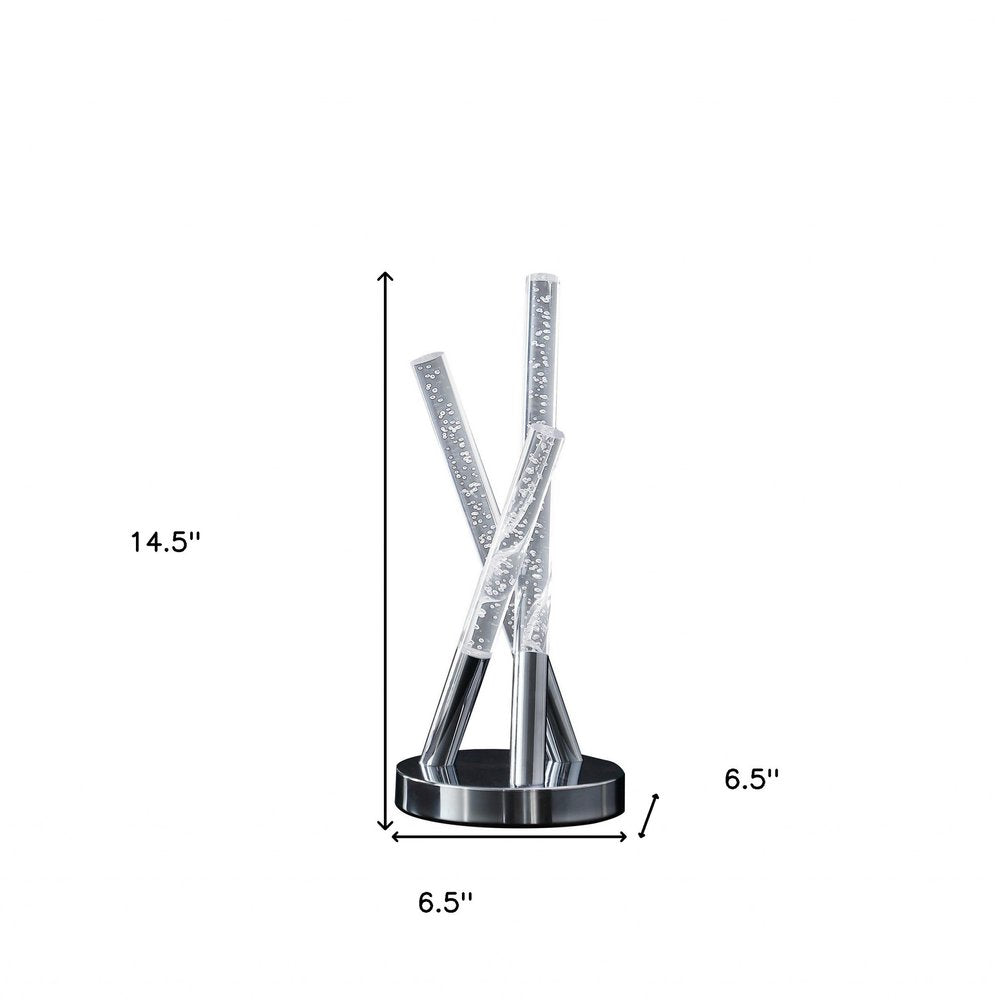15" Silver Acrylic and Metal Three Rod Abstract  Table Lamp HomeRoots