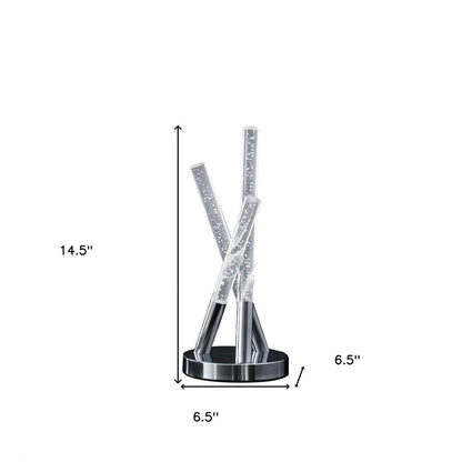 15" Silver Acrylic and Metal Three Rod Abstract  Table Lamp HomeRoots