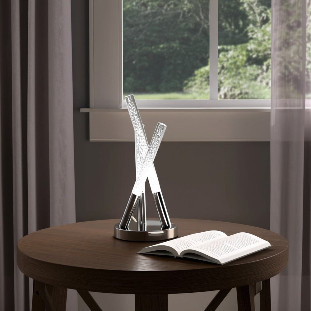 15" Silver Acrylic and Metal Three Rod Abstract  Table Lamp HomeRoots