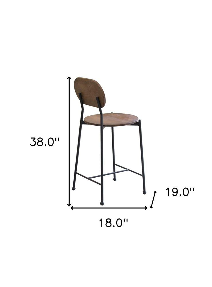 25" Brown And Black Solid Wood And Iron Low Back Bar Height Bar Chair HomeRoots