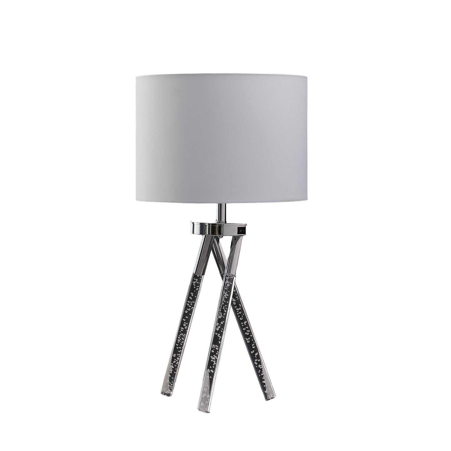 26" Silver and LED Acrylic Tripod Table Lamp With White Shade