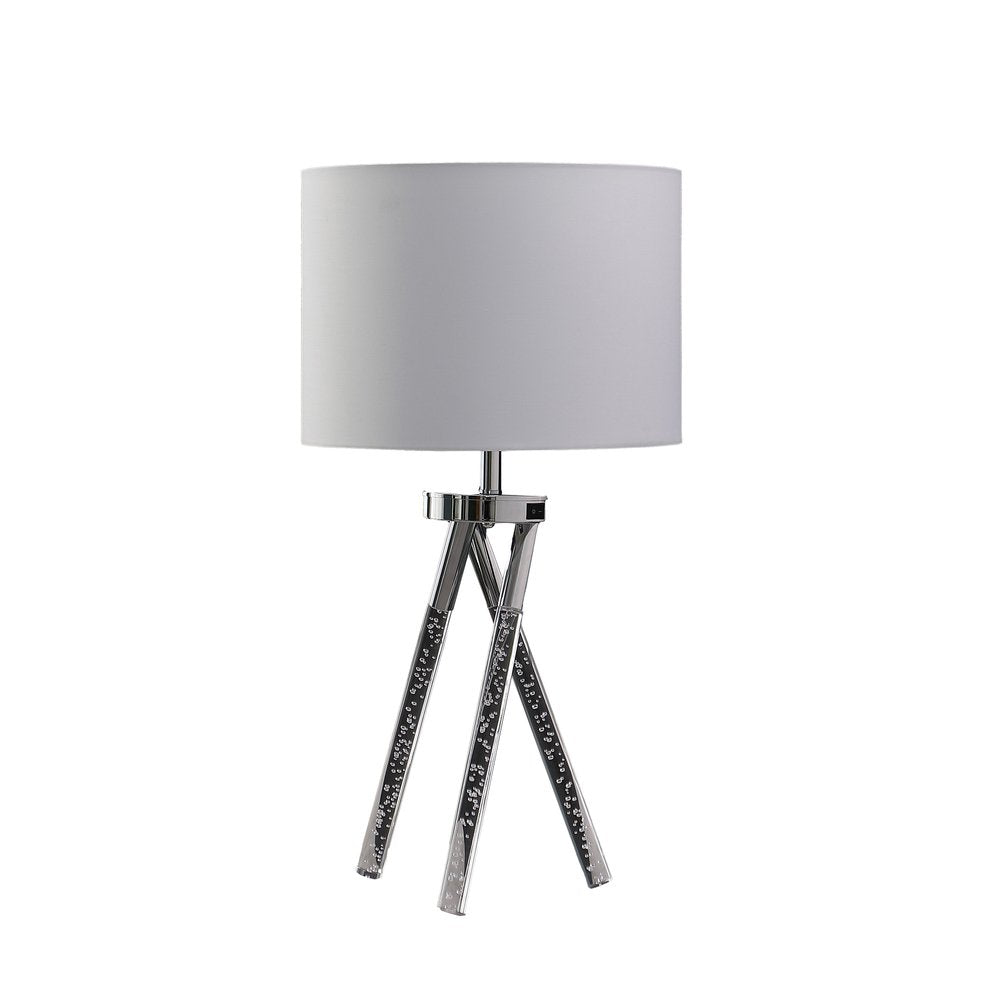 26" Silver and LED Acrylic Tripod Table Lamp With White Shade — view 1