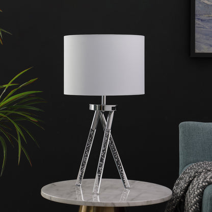 26" Silver and LED Acrylic Tripod Table Lamp With White Shade