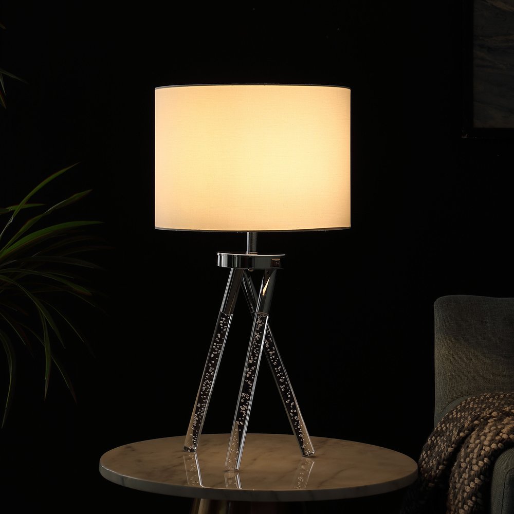 26" Silver and LED Acrylic Tripod Table Lamp With White Shade HomeRoots