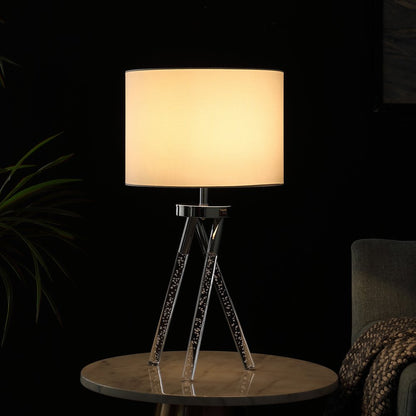 26" Silver and LED Acrylic Tripod Table Lamp With White Shade HomeRoots