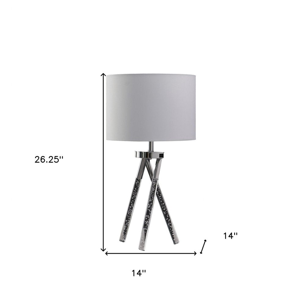 26" Silver and LED Acrylic Tripod Table Lamp With White Shade — view 6