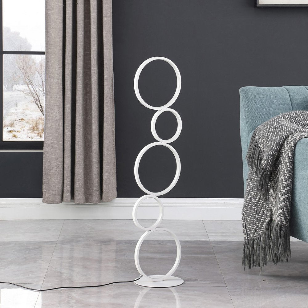 39" White Metal Five Circle Geometric Sculpture LED Table Lamp HomeRoots