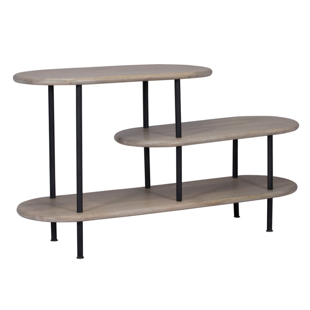 25 White And Gray Iron and Solid Wood Three Tier Bookcase HomeRoots