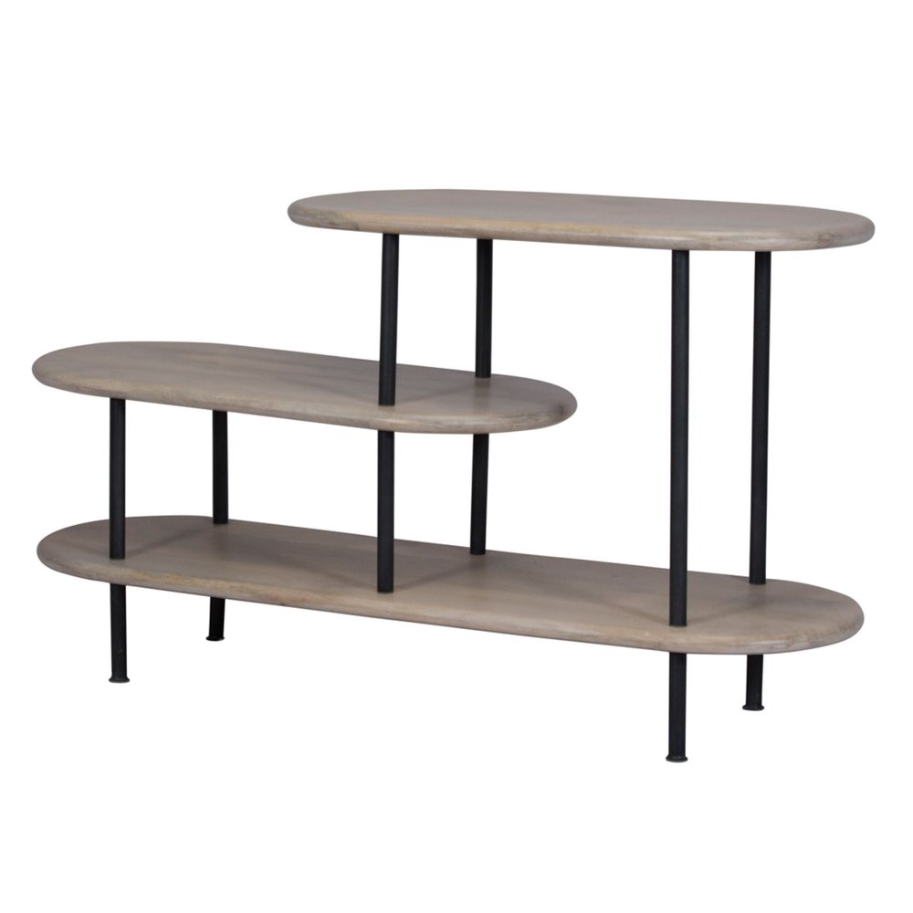 25 White And Gray Iron and Solid Wood Three Tier Bookcase HomeRoots