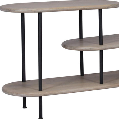 31" White and Gray Iron and Solid Wood Three Tier Bookcase - FurniFindUSA