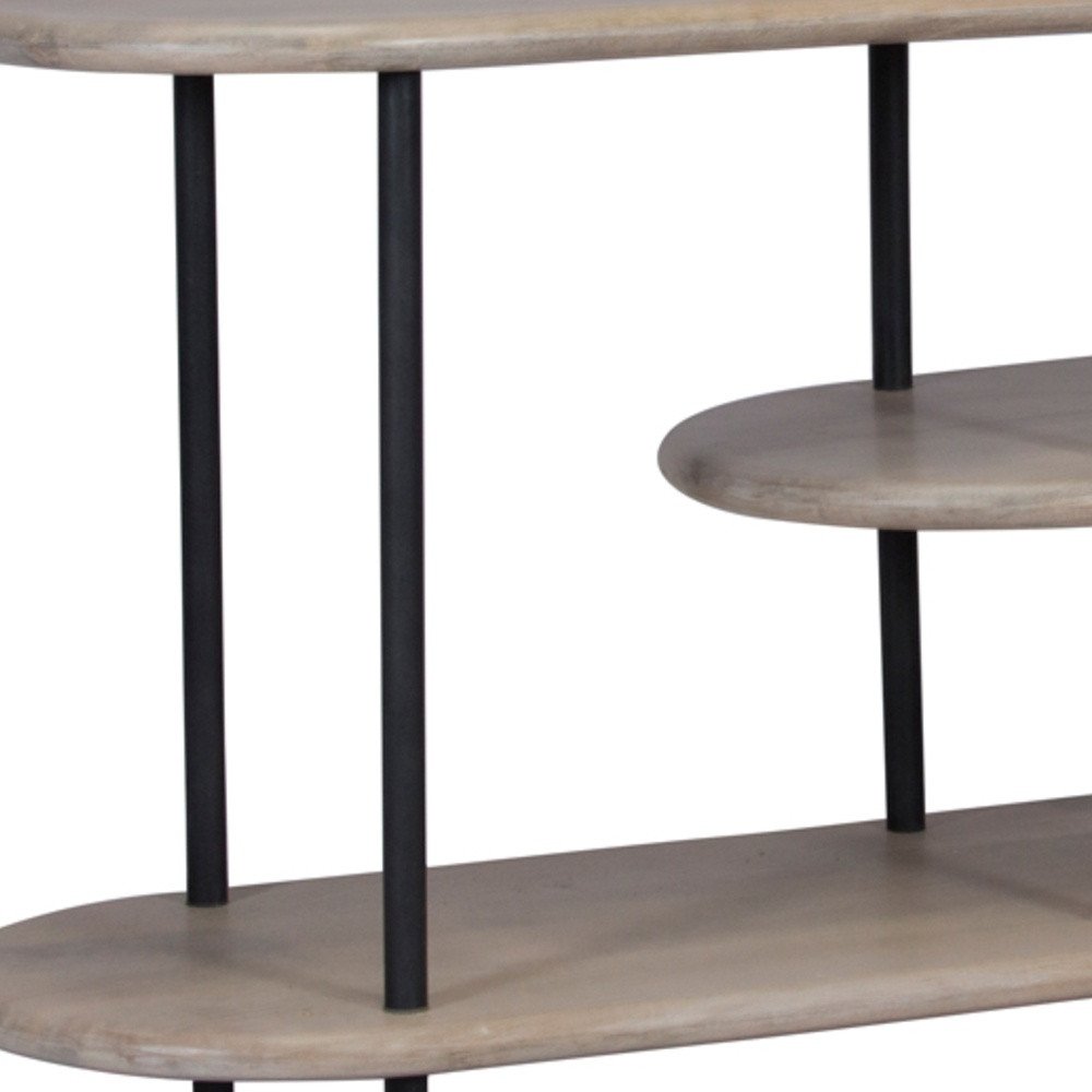 25 White And Gray Iron and Solid Wood Three Tier Bookcase HomeRoots