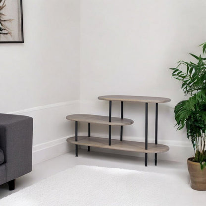 25 White And Gray Iron and Solid Wood Three Tier Bookcase HomeRoots