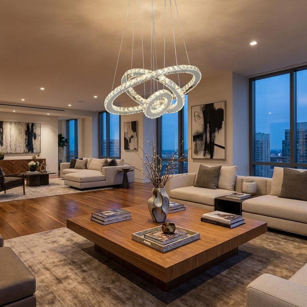 Silver Metal and Crystals LED Dimmable Chandelier HomeRoots