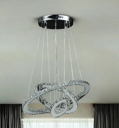 Silver Metal and Crystals LED Dimmable Chandelier HomeRoots