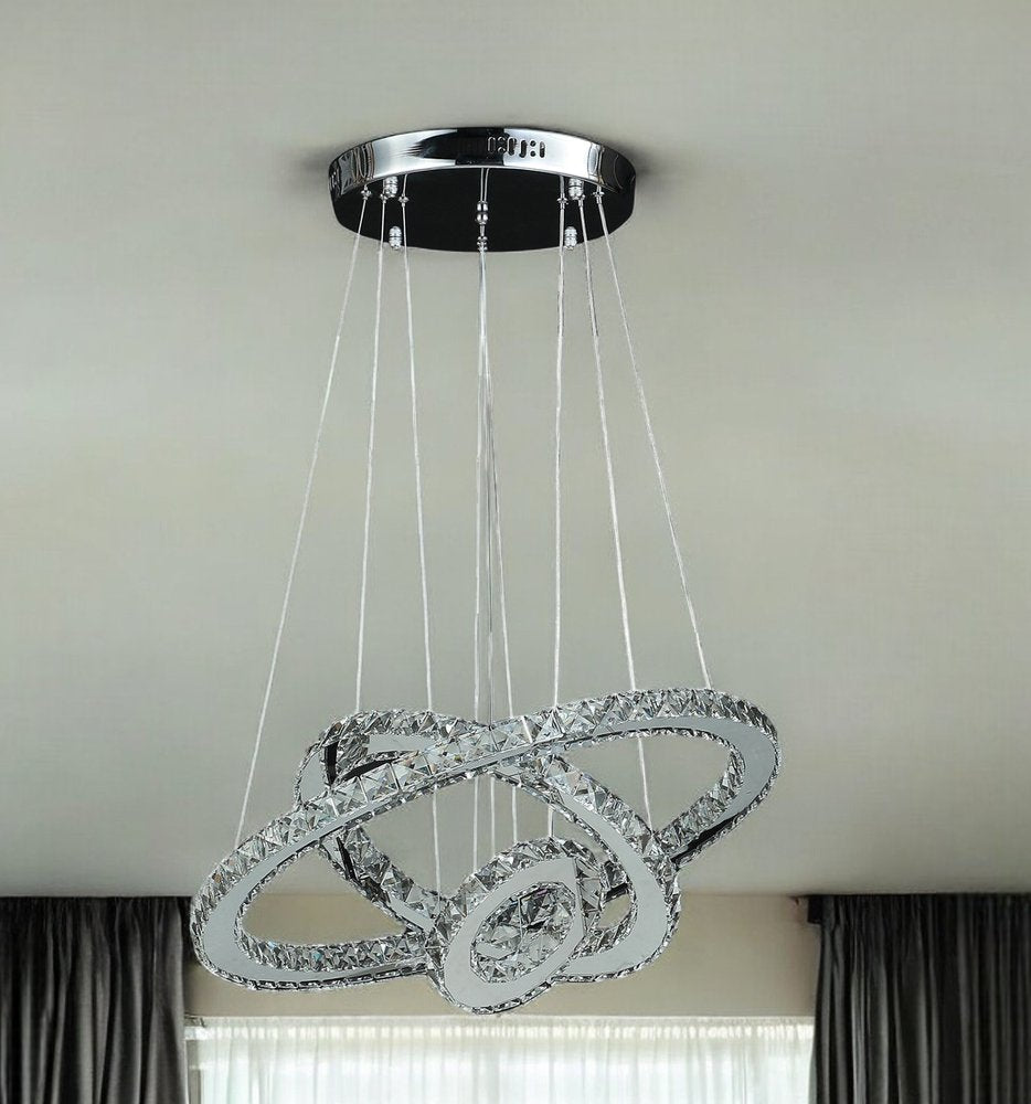 Silver Metal and Crystals LED Dimmable Chandelier HomeRoots