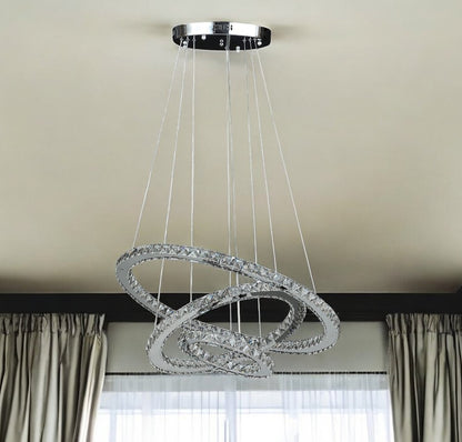 Silver Metal and Crystals LED Dimmable Chandelier HomeRoots